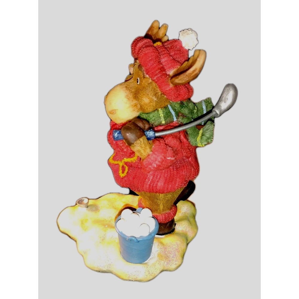 Winter Snowball Golf Moose Figure Ceramic  Axicon 6" Knitted‎ Red Sweater, Hat